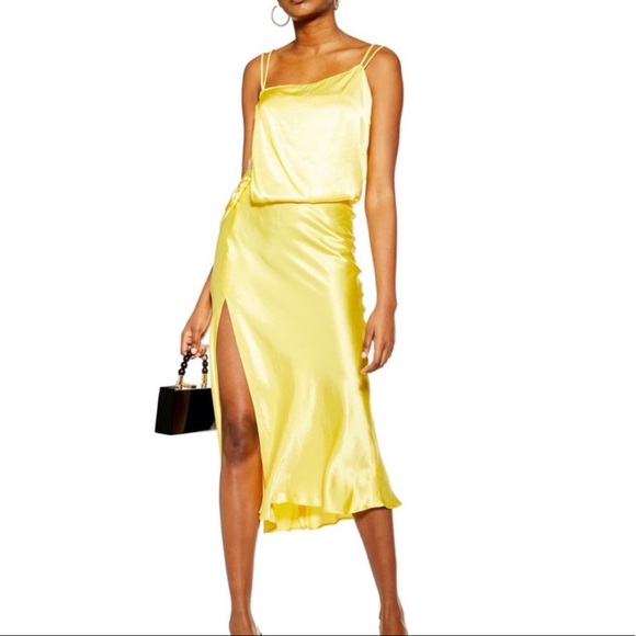 Topshop Dresses & Skirts - Topshop NWT Yellow Satin Slip on Dress Sz 6